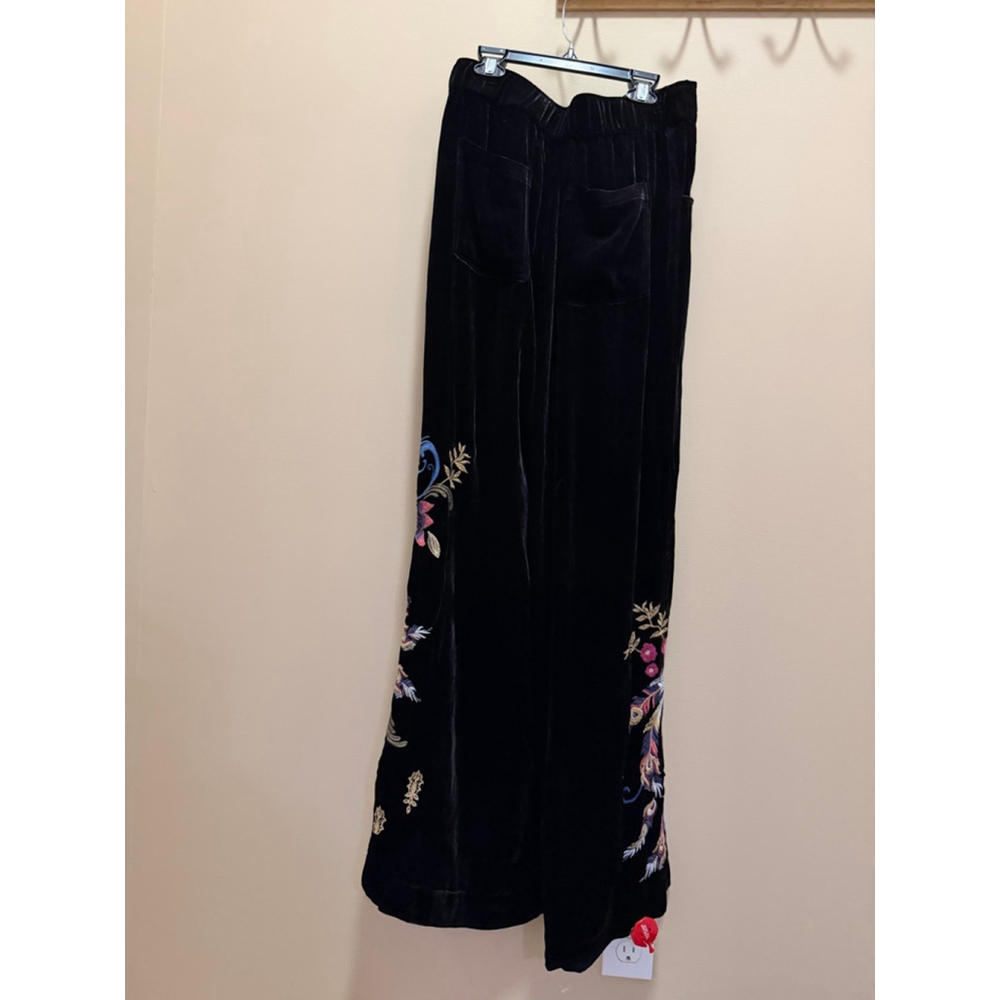 NWT JOHNNY WAS $328 (S) Steffania WIDE LEG EMBROIDERED VELVET PANTS BLACK - Picture 9 of 11